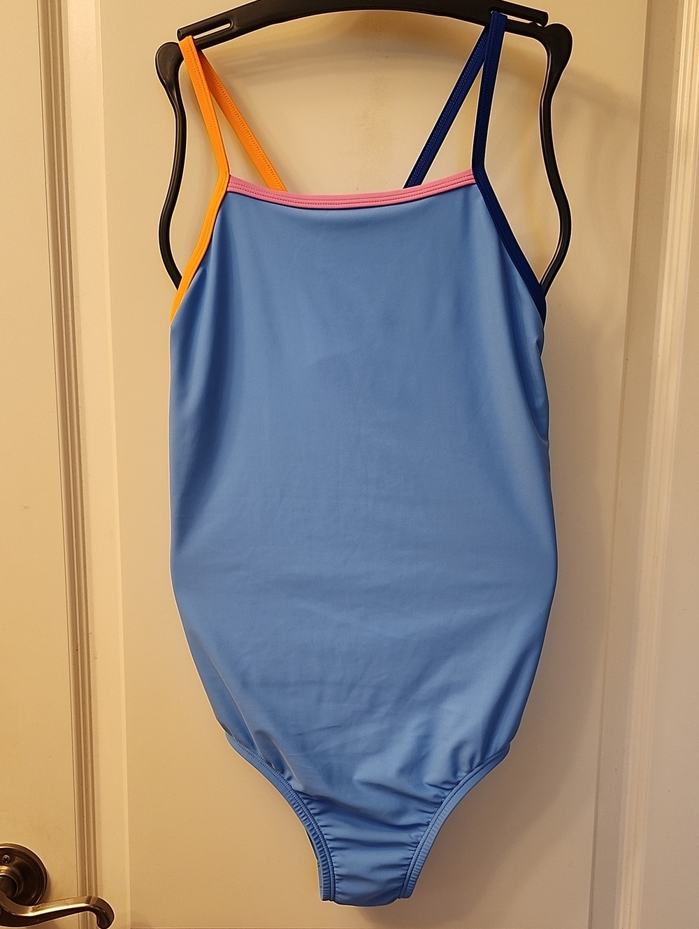 Speedo Girls Size 16 Light Blue Swimsuit with Navy Edge, EUC